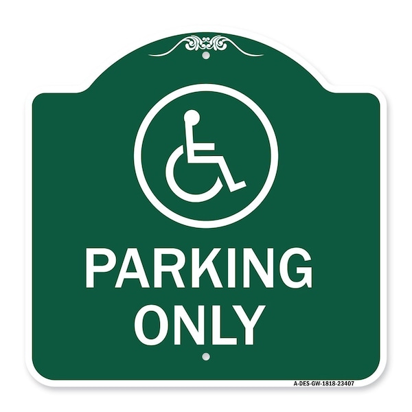Signmission Parking With New Access Symbol, Green & White Aluminum Architectural Sign, 18" x 18", GW-1818-23407 A-DES-GW-1818-23407 - main